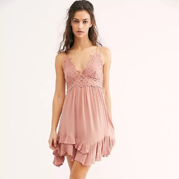 Adella Bralette Slip Dress Rose Small Lace Ruffles Mini NWT Free People - Picture 7 of 12